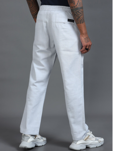 Premium Cotton <b>Trousers</b> For <b>Men</b> Off <b>White</b> Solid Regular Fit Casual Woven Pants For Comfortable Everyday Wear And Summer Styling - Product Image 3