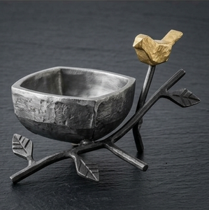 Ensemble de bols de service en métal faits à la main avec motif d'oiseau et de branche, plat à collation à 2 niveaux original - Product Image 4