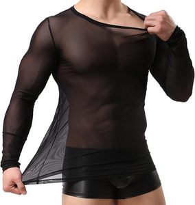 T-shirt en maille noire unie à manches longues et col rond, respirant, de haute qualité, coupe ajustée, effet résille, sous-vêtement. - Product Image 5