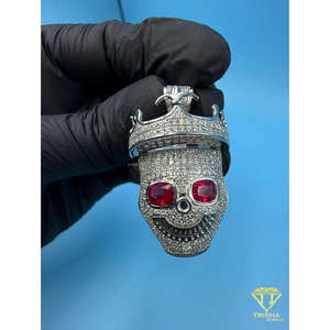 จี้รูปมงกุฎหัวกะโหลกประดับเพชรโมอิสซาไนต์สีแดง ทำจากเงินแท้ 925 สไตล์ฮิปฮอป - Product Image 5