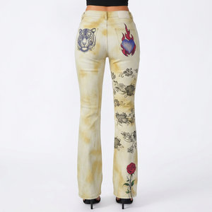 Flare Enzyme Wash Spandex Cotton Women's Cotton Fleece floral printed washed Sweatpants for women - Product Image 4