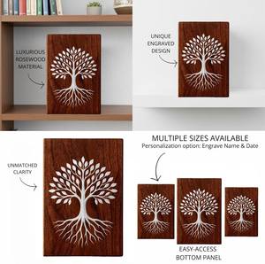 Urna Conmemorativa de Madera Grabada con el Árbol de la Vida, Caja de Recuerdo de Madera Sólida para Cenizas Humanas, Tamaño Mediano 9x5.5 Pulgadas - Product Image 4