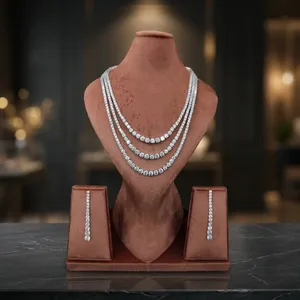 Conjunto de Joyería de Lujo de Latón con 3 Capas, Collar y Pendientes de Tenis, Brillantes con Circonita Cúbica VVS, para Novia y Boda - Product Image 2