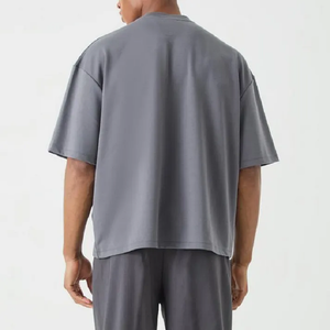 Custom T Shirt Men's 100% Cotton 300 Grams Oversized <b>Tshirt</b> Heavyweight Drop Shoulder Extended Rib Neck Streetwear <b>Plain</b> T-shirt - Product Image 4