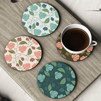 Sous-verres en bois imprimés classiques de haute qualité et durables avec motifs artistiques créatifs pour cadeaux d'hôtellerie en gros et accessoires de table