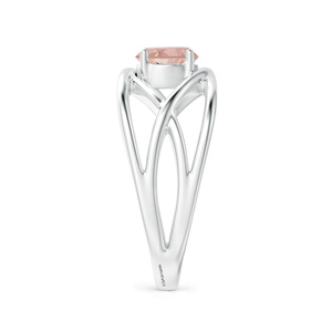 Bague solitaire ronde en pierre précieuse rose poudré pour femme avec bande croisée ajourée artistique en or 10K 14K 18K et argent 925 935 - Product Image 4