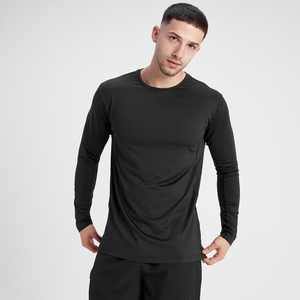 T-shirt de sport noir à manches longues pour homme, décontracté, séchage rapide, respirant, avec logo personnalisé, pour la course, le fitness et l'entraînement - Product Image 1