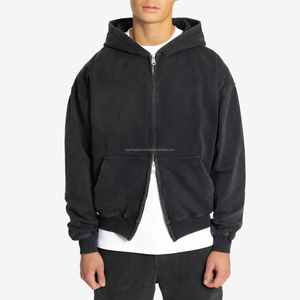 Sudadera con capucha de invierno personalizada OEM de felpa francesa gruesa, con cremallera doble, diseño vintage digital lavado para hombre - Product Image 1