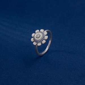 Anillo de cóctel con diamantes en forma de flor para mujer, plata 925, engaste pavé, joyería romántica para uso diario - Product Image 6