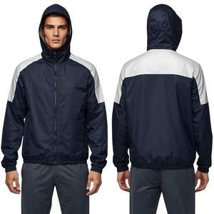 New Arrival Premium Men's Navy Blue Windbreaker Jacket Lightweight Hooded Zip Outerwear Modern Everyday Style - Product Image 2
