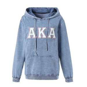 AKA Chenille <b>Light</b> Denim Hoodie Unisex Greek <b>Letter</b> Embroidered Premium Streetwear Casual Cotton Fleece Hoodie - Product Image 4