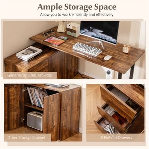 <b>Rustic</b> Brown Reversible L Shaped Home Office <b>Desk</b> with Charging Station Drawers and File Cabinet - Product Image 6
