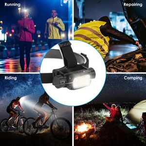 9 Light Mode <b>Rechargeable</b> Motion Sensor Headlamp Hand Wave Control Fishing Running Camping Torch <b>Flashlight</b> for Phone Charging - Product Image 2