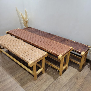 Banc artisanal éco-responsable en bois massif, design tressé, moderne, pour chambre, appartement, entrée, mobilier minimaliste - Product Image 4