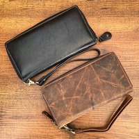 Grosir Pabrik dompet kartu panjang RFID Fashion mewah dompet gelang kulit asli Clutch ritsleting kustom minimalis wanita