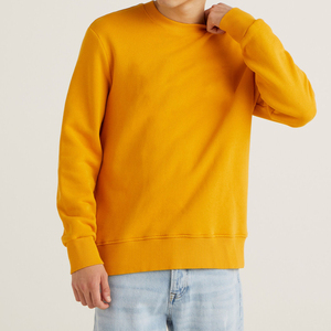 <b>Men</b> Yellow O-Neck Sweatshirt Regular Fit Knitted Cotton <b>Pullover</b> Casual Solid Color Long Sleeve Autumn Wear - Product Image 3