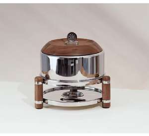 Plat à chafing de luxe en acier inoxydable avec couvercle en bois, chauffe-plats rond pour buffet, idéal pour l'hôtellerie, la restauration et les restaurants - Product Image 2