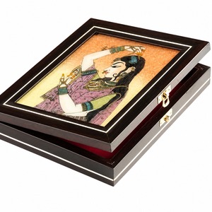 Beautiful Rajasthani Handmade Wooden Jewelry <b>Box</b> With Bani Thani Ki Painting Pattern Square Shaped Jewellery <b>Box</b> For Weddings - Product Image 1