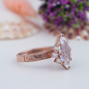 Gold Plated 925 <b>Silver</b> Classic Women's Wedding <b>Ring</b> <b>Set</b> with Marquise Cut Moissanite Side Accent Prong Setting Trendy Resizable - Product Image 4