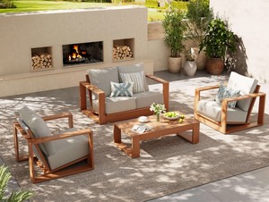 Conjunto de Sofás de Madera de Teca Modernos para Exteriores, Muebles Minimalistas para Patio con Cojines - Product Image 2