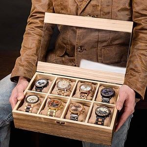 Boîte à montres AHTE MANUEXPO UR-065 à 10 emplacements pour hommes, boîte de présentation de montres et de bijoux en bois de rose indien de luxe, organisateur en bois fait main - Product Image 3