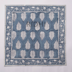 Serviettes en coton imprimées à la main motif feuilles bleues, réutilisables, pour dîner, mariage, hôtel et restaurant, vente en gros - Product Image 2