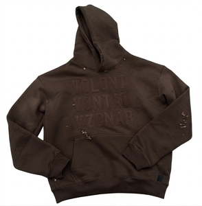 Sudadera con Capucha Extra Grande para Hombre, Color Marrón, 100% Algodón, Invierno, con Estampado Trasero Volont Vontad Vzonar, Tejida, ODM - Product Image 1