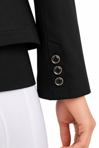 <b>Women</b>’s Black Equestrian Show Jacket Horse Riding Competition <b>Coat</b> Tailored Fit Gold Buttons Burgundy Collar Trim Apparels - Product Image 3