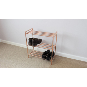 Premium 2 Tier Metal <b>Shoe</b> Rack Elegant Rose Gold Copper Finish Entryway Organizer Iron Hallway <b>Storage</b> For Home Organization - Product Image 4