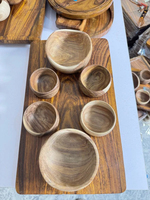 Ensemble de bols en bois écologiques faits à la main, grands bols en bois massif pour la cuisine, la table à manger, le service des collations