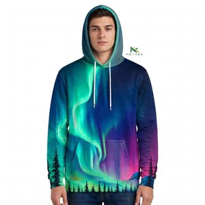 Sweat à capuche personnalisé avec impression intégrale Aurore Boréale, streetwear pour hommes, sweat-shirt en polaire par sublimation, vente en gros d'usine OEM - Product Image 2