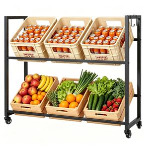Carrello Portabevande in Metallo a 2 Ripiani con Ganci per Stoccaggio in Garage - Product Image 1