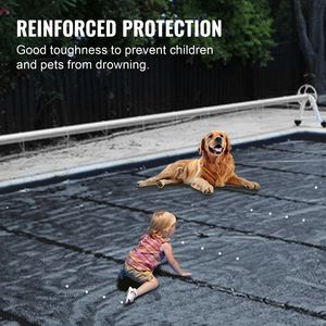 Copertura di Sicurezza Rettangolare per Piscine Interrate in Materiale PC 10.5x18.6ft con Fori di Drenaggio, Copertura a Rete per Piscina - Product Image 4