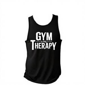 Camiseta sin mangas para hombre Gym Is My Therapy, camiseta negra con cuello redondo y estampado informal - Product Image 6
