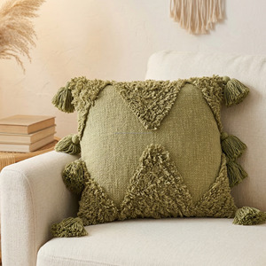 Multi Tassel Tufted Cushion Cover Modern Tribal Textured Pillow Case Indian Wholesale Tufted Bohemian Pillowslip <b>Sofa</b> <b>Bed</b> Decor - Product Image 1