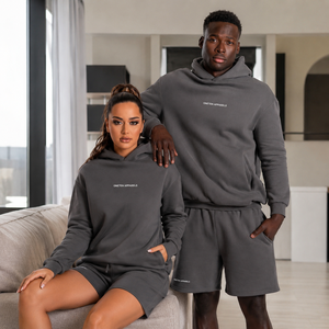 ONETEN APPARELS Unisex Hoodie Shorts Set Acid Wash Winter Gray Cotton Casual Drawstring Pocket Tracksuit Solid Color Loose - Product Image 6