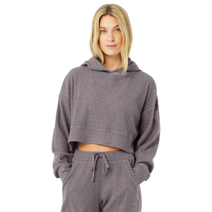 Sudadera de punto con capucha extragrande para mujer, color liso, hombros caídos, manga larga, para otoño - Product Image 2