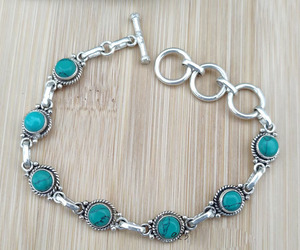 Pulsera Ajustable de Plata de Ley 925 con Turquesa Natural, Joyería Boho Hecha a Mano con Piedras Preciosas, Regalo Unisex para Ella y Él - Product Image 5