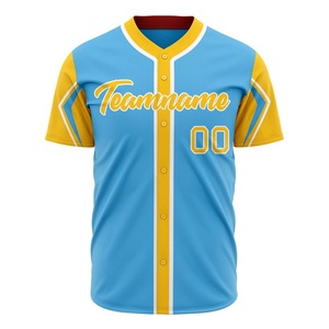 Custom <b>Baseball</b> Jersey Men's Light Blue Yellow Sublimated Quick Dry Short Sleeve Button Down Team Name Logo Sportswear - Product Image 2