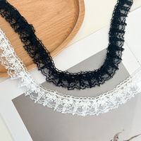 Ruban plissé élastique à volants en dentelle florale noire et blanche en gros pour lingerie, robes, vêtements, couture et loisirs créatifs