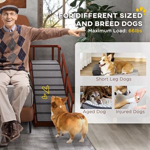 Rampa per Cani in Legno Marrone da 60 Pollici con Ringhiere Rimovibili e Superficie Antiscivolo per Cucce e Mobili per Animali - Product Image 3