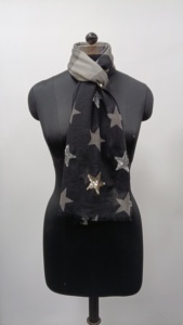 Women Reversible <b>Wool</b> <b>Scarf</b> Long Star Pattern Geometric Print Glitter Detail Winter Accessory - Product Image 2