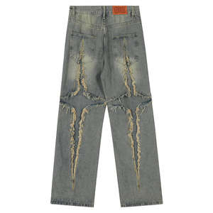 Jeans droits pour homme sur mesure, coupe ample, délavés, effet usé, écologiques, tendance, mode décontractée, streetwear - Product Image 2