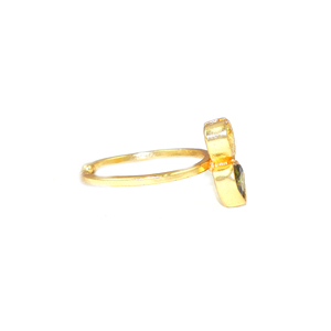 Royal Design Cubic Zirconia Gemstone Heart Shape Double Stone <b>24K</b> <b>Gold</b> Plated Free Size <b>Ring</b> Jewelry For Women Wholesale Bulk - Product Image 2