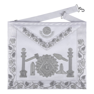 Delantal de Masón de Primera Calidad con Bordado de Hilos Plateados de la Logia Azul, con Pilares y Herramientas. Fabricante Confiable de Delantales Masónicos - Product Image 1
