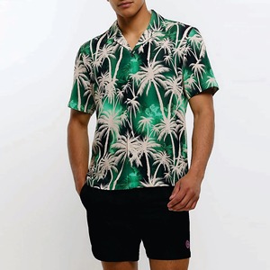Ensemble chemise et short pour homme, imprimé fleurs hawaïennes, respirant, personnalisable avec logo, nouvelle collection, très tendance, pour la plage. - Product Image 1