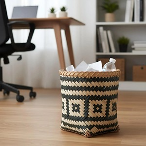 Handmade Rattan Waste Basket Perfect For <b>Study</b> <b>Table</b> Library Corner And Workspace Organization Waste Bin From India - Product Image 1