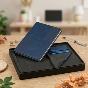 Ensemble cadeau de luxe Aurelux : agenda en cuir relié, porte-cartes, stylo, papeterie de bureau haut de gamme, planificateur d'affaires, bleu, 192 pages - Product Image 4