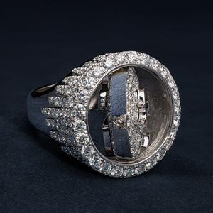 Anillo de cóctel AMBER JEWELS chapado en oro macizo de 14K con diamantes cultivados en laboratorio, engaste pavé, emblema de pantera, estilo Hip Hop, unisex, compromiso, IGI - Product Image 1