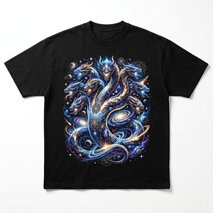 Emerald Dragon Pagoda T-<b>Shirt</b> | Forest Green 240 GSM Heavyweight Cotton Tee with Mountain Waterfall Print - Product Image 2
